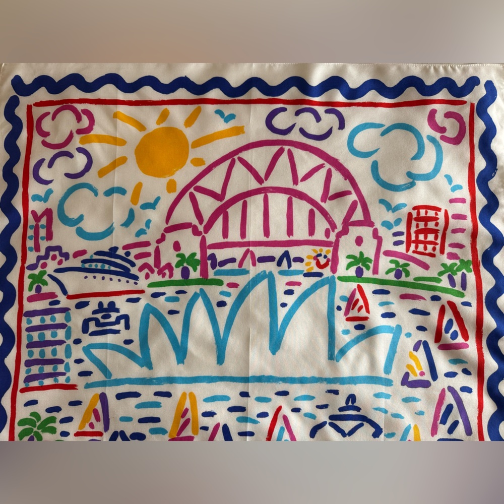 ☀️Ken Done Scarf ~ Colorful Printed Art - Iconic Vintage 80’s‼️Made in Japan. 🖌️ - Picture 3 of 7